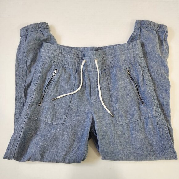 Athleta Cabo 100% Linen Jogger Pants Womens 6 Blue Pull On Casual‎ High Rise - Picture 9 of 10